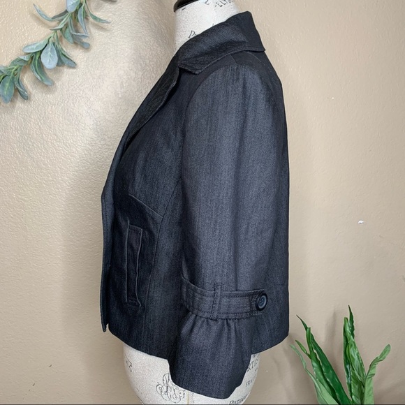 Ann Taylor LOFT ~ Dark Wash Denim Pea Coat With Gathered 3/4 Sleeves Size 8 - Picture 7 of 9